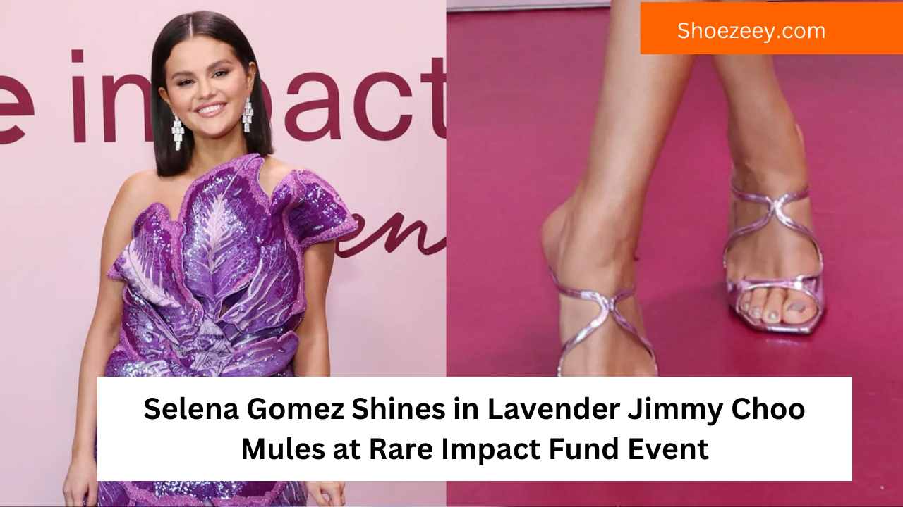 Selena Gomez Shines in Lavender Jimmy Choo Mules at Rare Impact Fund Event